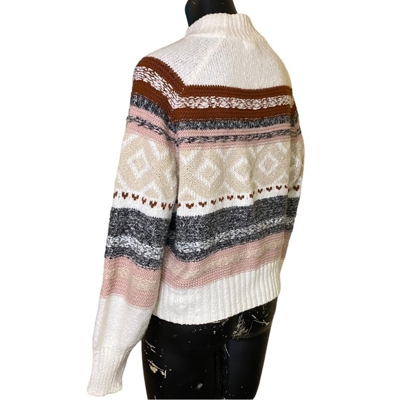 a.n.a. a new approach Cream Mock Neck Fair Isle Print Sweater Cotton-blend - Picture 4 of 7